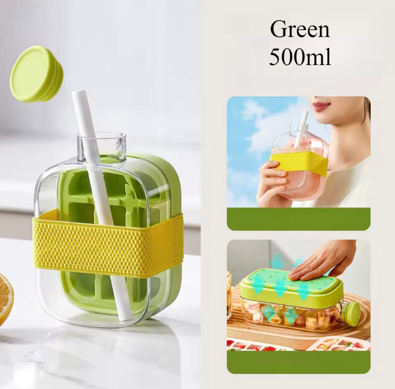 2-in-1 Glass Water Bottle & Food Storage Container with Straw | 500ml Leakproof Lunch Cup