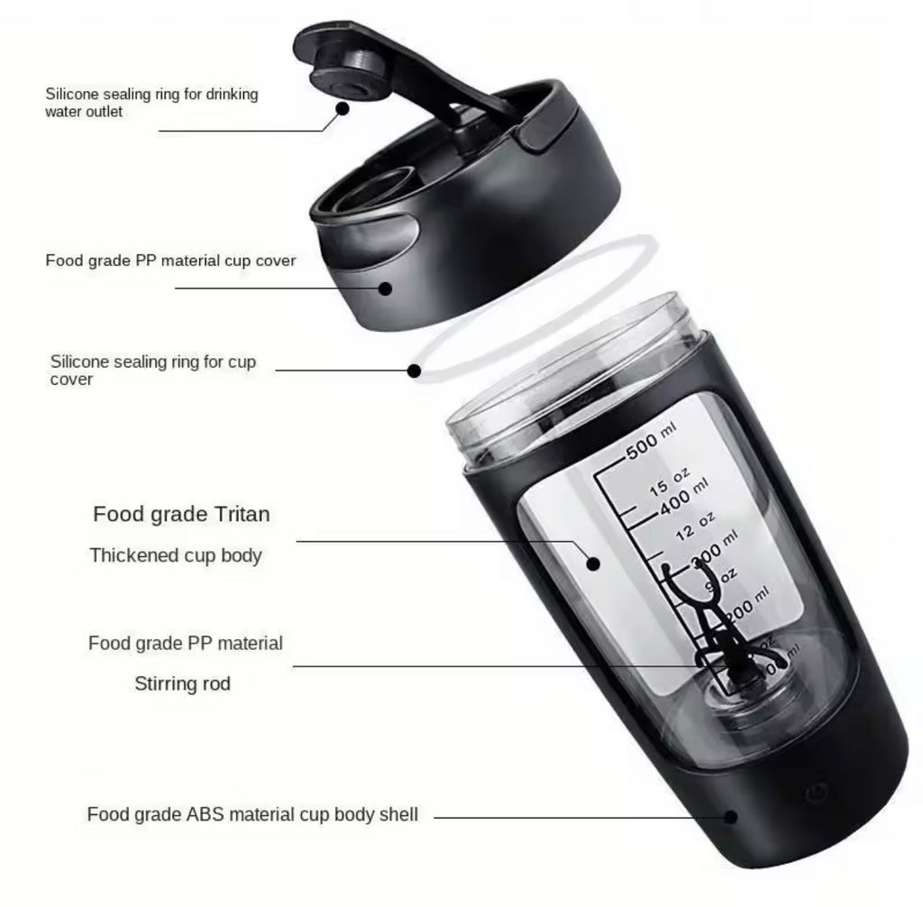 Electric Protein Shaker Bottle – USB Rechargeable Automatic Mixer (500ml)