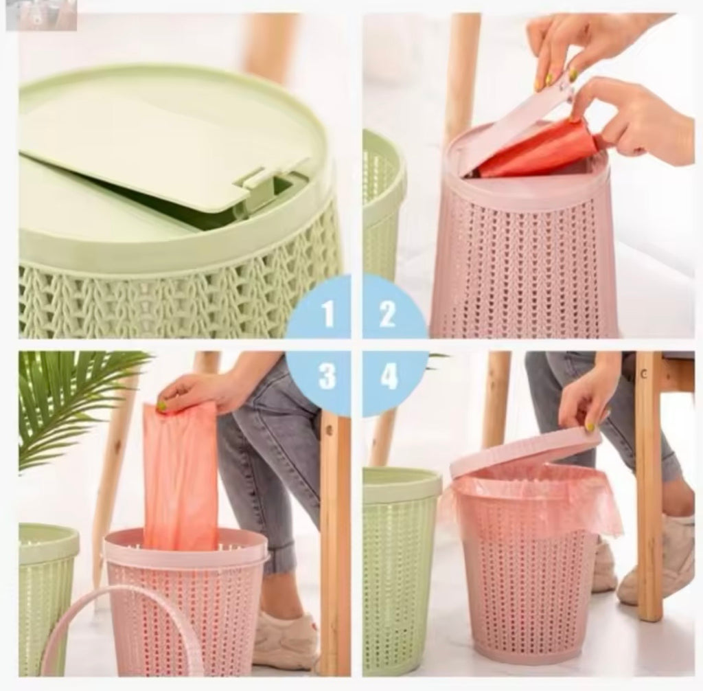 Modern Woven Trash Can with Lid – Stylish, Durable & Functional
