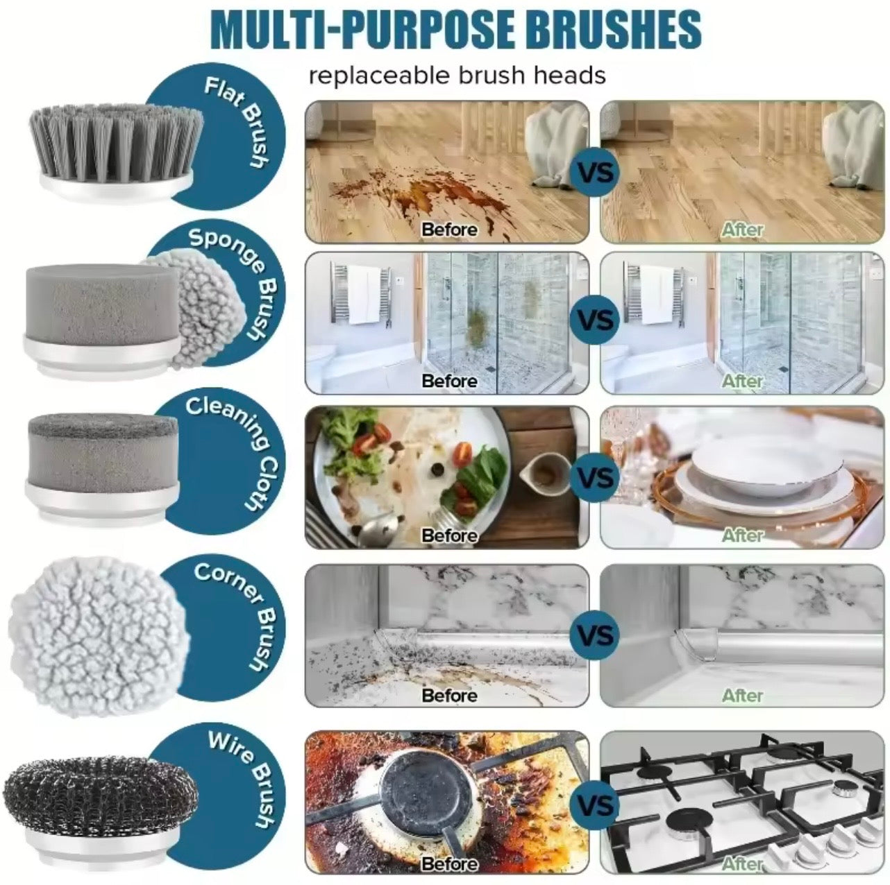 USB Wireless Electric Cleaning Brush with 5 Interchangeable Heads | Multi-Purpose