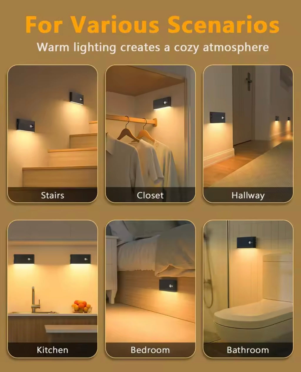 Rechargeable Motion Sensor Night Light – Magnetic LED Closet & Stair Light, Wireless Under Cabinet Lamp