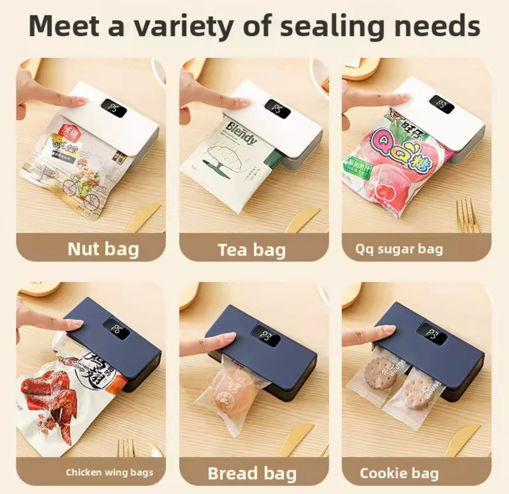 Portable USB Rechargeable Bag Sealer with Digital Display | Mini Heat Sealer for Food