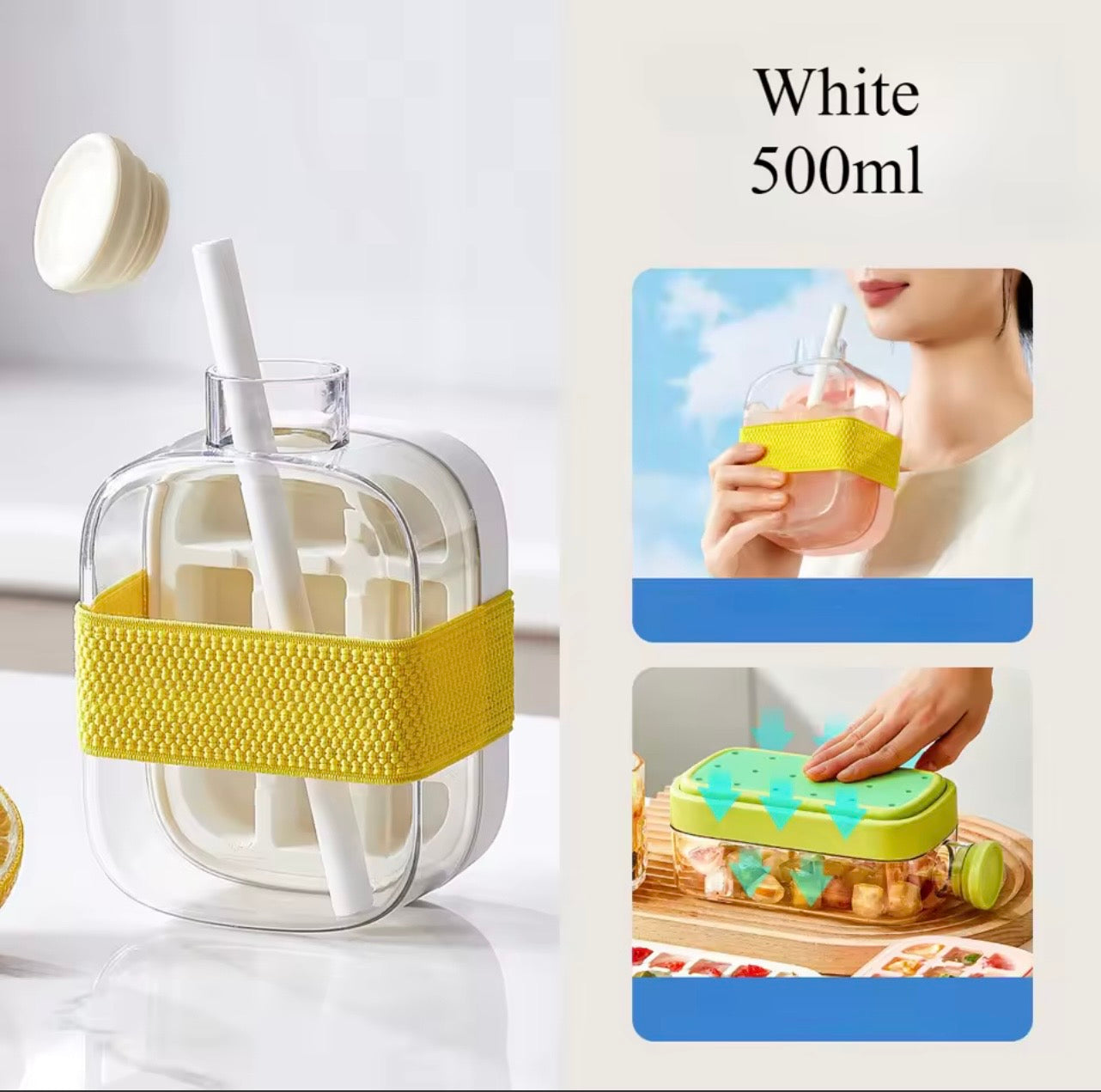 2-in-1 Glass Water Bottle & Food Storage Container with Straw | 500ml Leakproof Lunch Cup