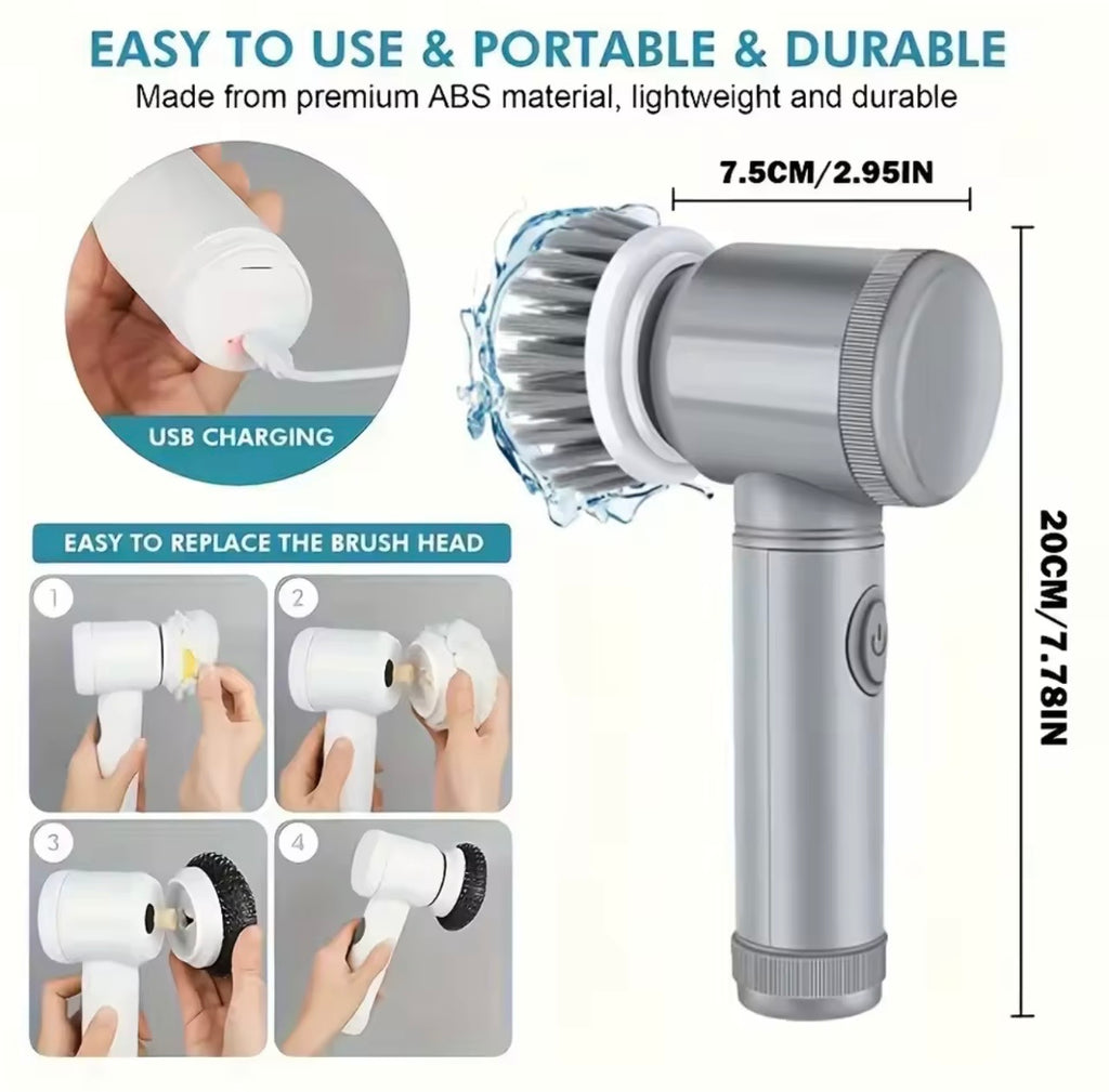 USB Wireless Electric Cleaning Brush with 5 Interchangeable Heads | Multi-Purpose