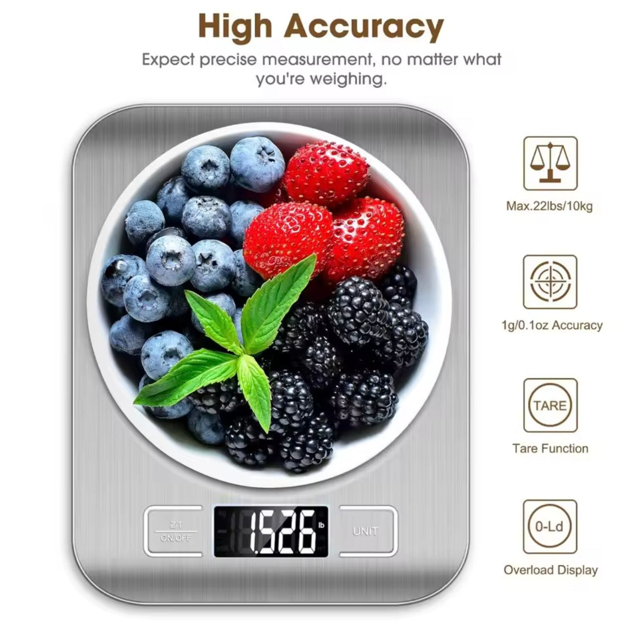 Digital Kitchen Food Scale – High Precision 10kg/22lb with LCD Display & Tare Function
