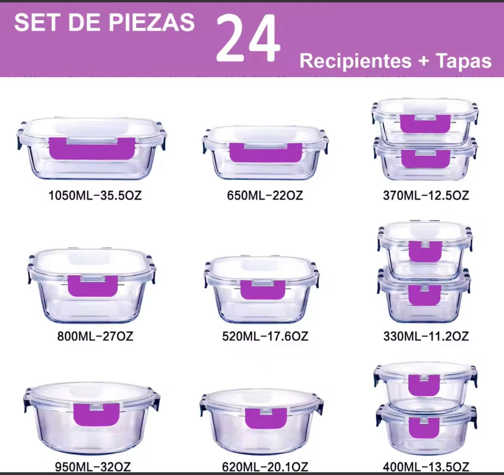 24-Piece Glass Airtight Food Storage Containers with Lids