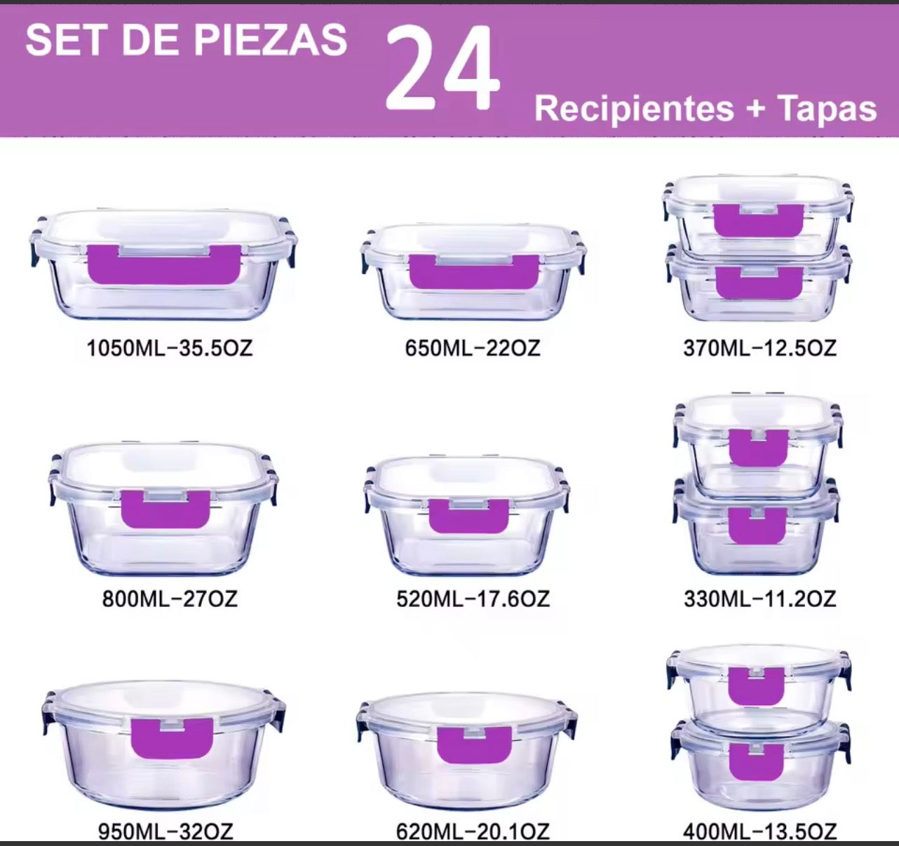 24-Piece Glass Airtight Food Storage Containers with Lids