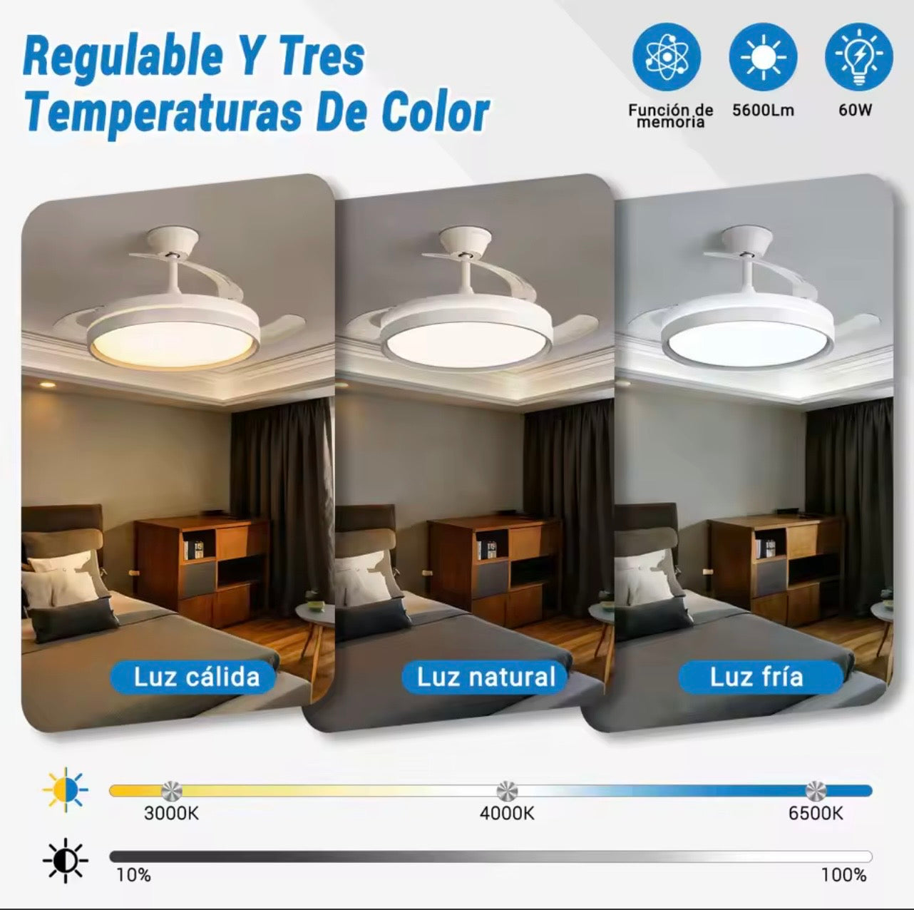 Ceiling Fan with Reversible Motor and LED Light