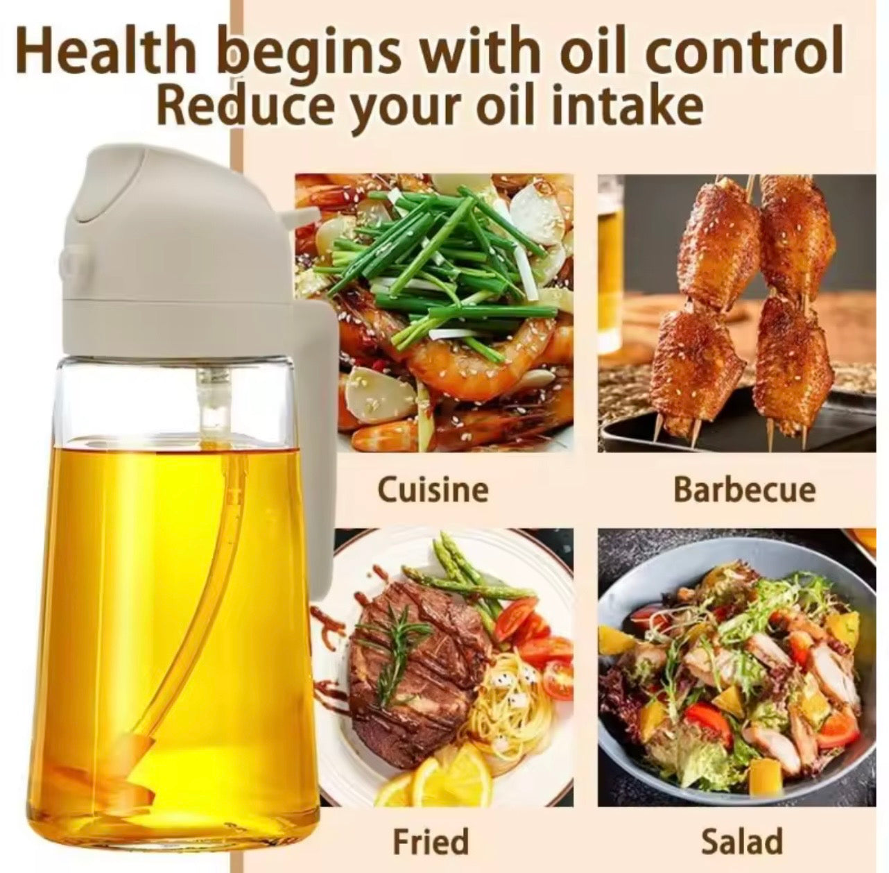2-in-1 Oil Sprayer & Pourer Bottle 500ml – Leakproof Kitchen Olive Oil Dispenser for Cooking, BBQ & Salads