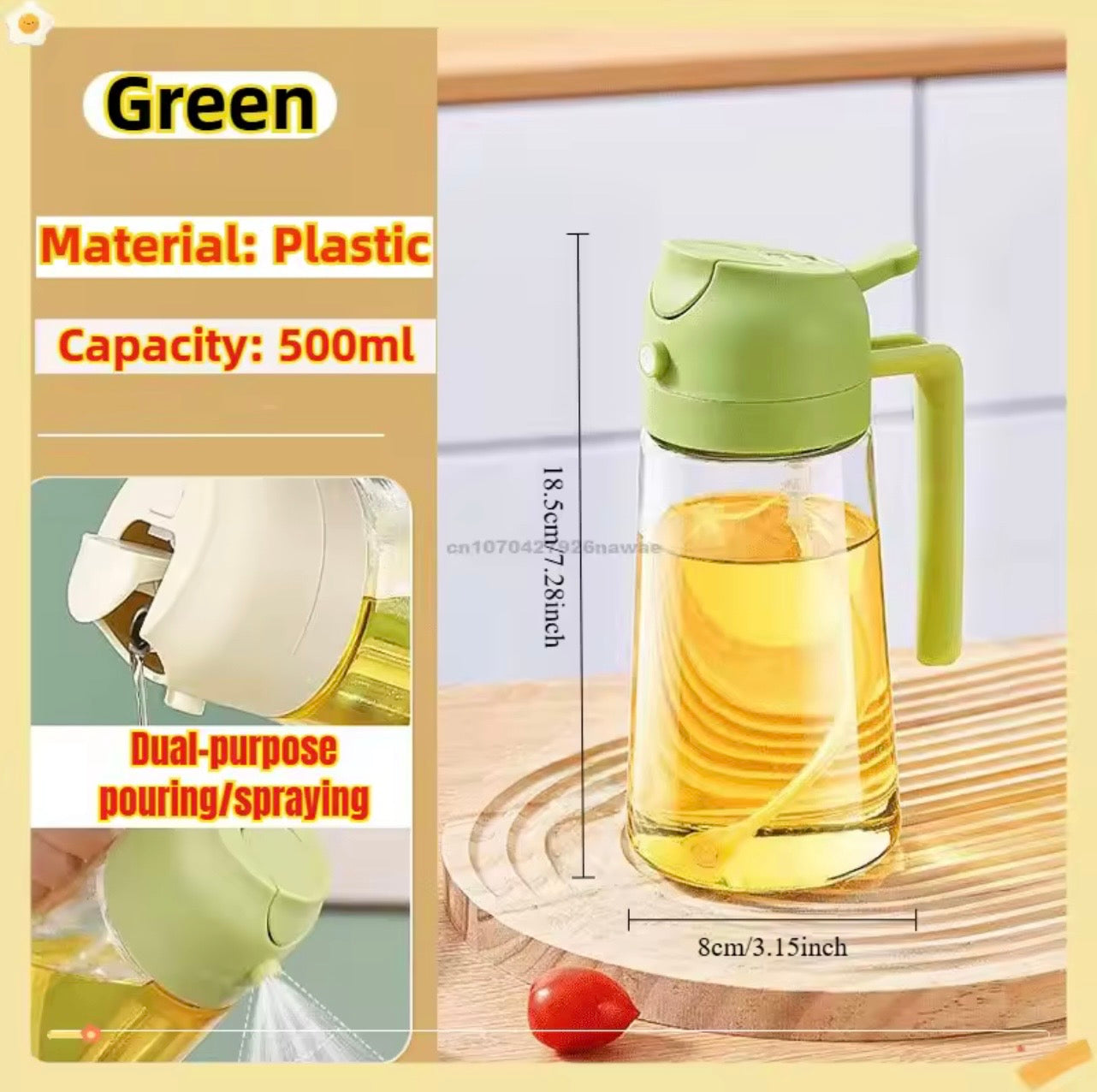 2-in-1 Oil Sprayer & Pourer Bottle 500ml – Leakproof Kitchen Olive Oil Dispenser for Cooking, BBQ & Salads
